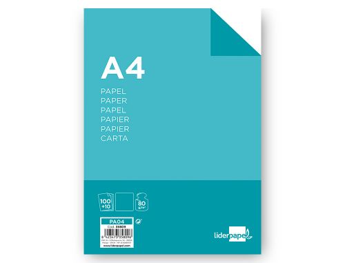 Papel liderpapel din a4 80 gr embalagem de 100 folhas + 10 folhas gratis , Liderpapel , 35809 , 8423473358096